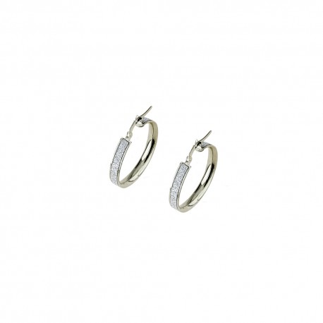 Boucles d'oreilles créoles en or blanc 18 Kt 750/1000, finition polie et diamantée pour femme