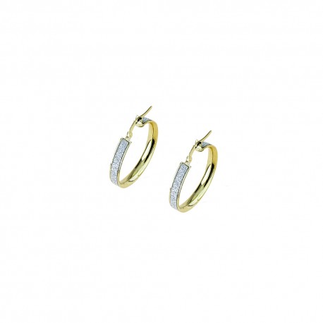 Boucles d'oreilles créoles en or blanc et jaune 18 Kt 750/1000, finition polie et diamantée pour femme