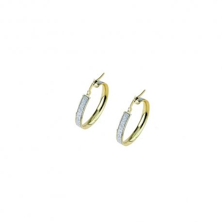 Boucles d'oreilles créoles en or blanc et jaune 18 Kt 750/1000, finition polie et diamantée pour femme