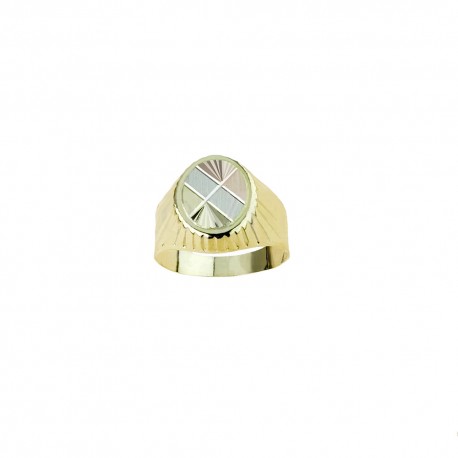 Δαχτυλίδι λευκού, κίτρινου και ροζ χρυσού 18 καρατίων με ανδρικά διακοσμητικά