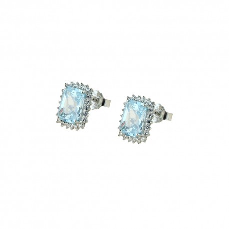 White gold 18Kt 750/1000 with white cubic zirconia and light blue stones woman earrings