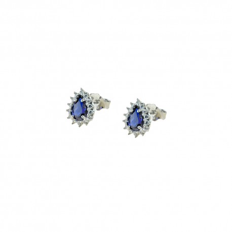 White gold 18Kt 750/1000 with white cubic zirconia and blue stones woman earrings