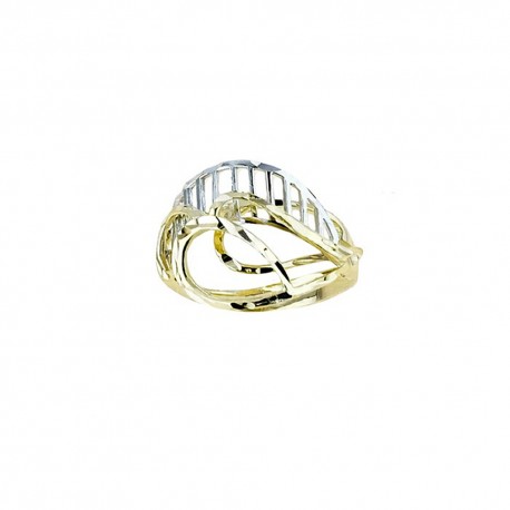 Žiedas iš 18 Kt 750/1000 balto ir geltono aukso su poliruotu ir kalamu raštu moterims