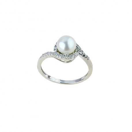 White gold 18k 750/1000 with pearl and white cubic zirconia ring