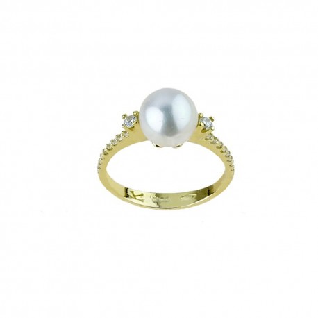 Yellow gold 18k 750/1000 with pearl and white cubic zirconia ring