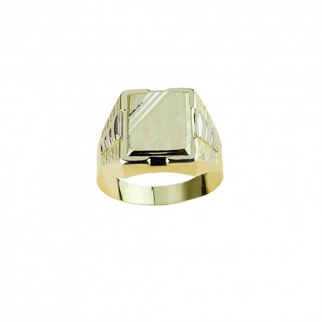 Inel din aur galben de 18 Kt 750/1000 cu bază dreptunghiulară, finisaj lustruit și satinat pentru bărbați