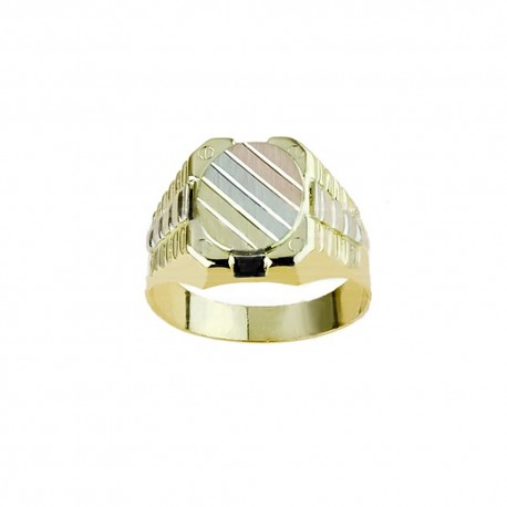 Правоъгълен пръстен с горна част от жълто, бяло и розово злато от 18 карата за мъже