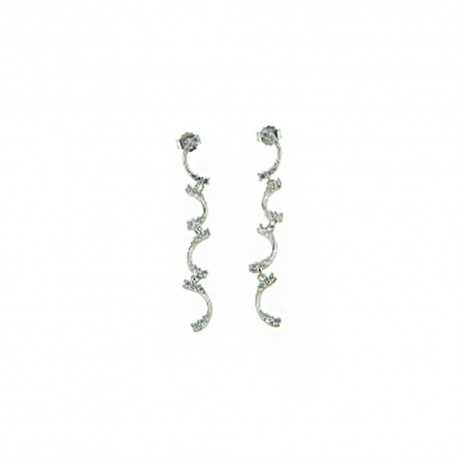 Boucles d'oreilles pendantes en or blanc 18 Kt 750/1000 avec zircons blancs pour femme