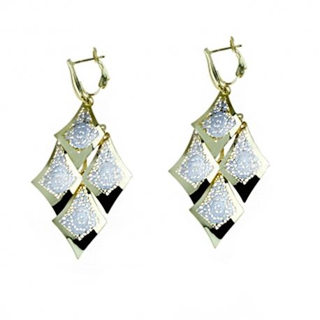 18 Kt 750/1000 wit- en geelgouden oorbellen met hanger en glanzende diamanten voor dames
