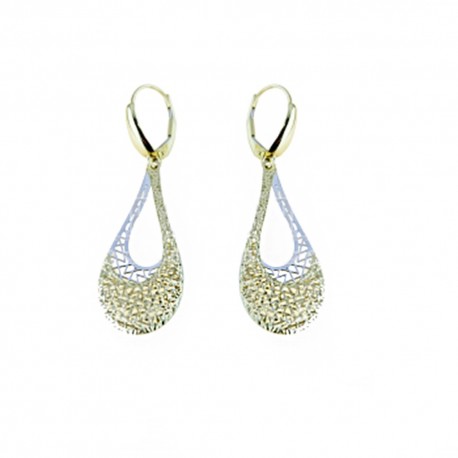 Boucles d'oreilles pendantes ajourées brillantes en Or blanc et jaune 18 Kt 750/1000 pour femme