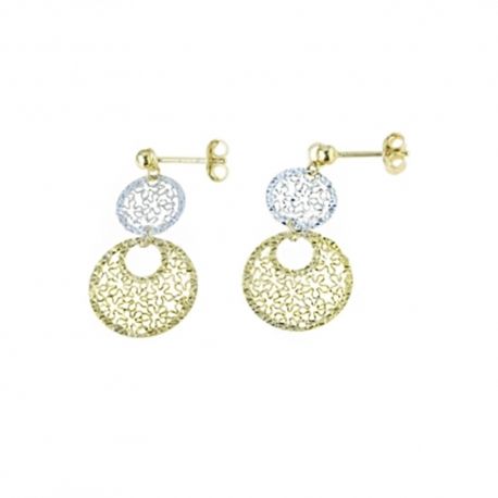 Boucles d'oreilles pendantes ajourées brillantes en Or blanc et jaune 18 Kt 750/1000 pour femme