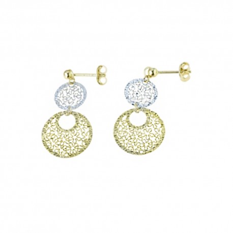 White and yellow gold 18k 750/1000 openworked woman dangling earrings
