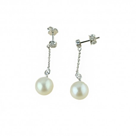 White gold 18k 750/1000 with dangling pearls woman earrings