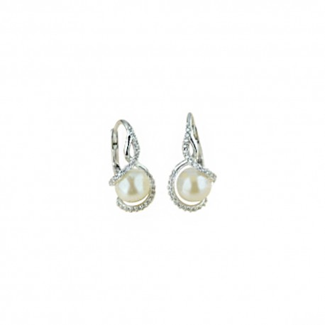 Cercei din aur alb 18 Kt 750/1000 cu perle si zirconi pentru femei