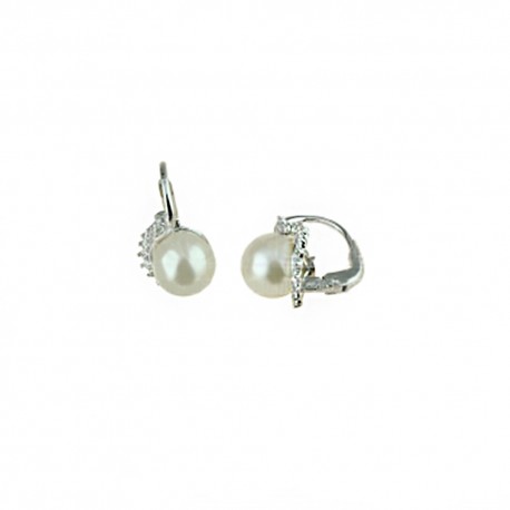 Orecchini in oro bianco 18 Kt 750/1000 con perle e zirconi da donna