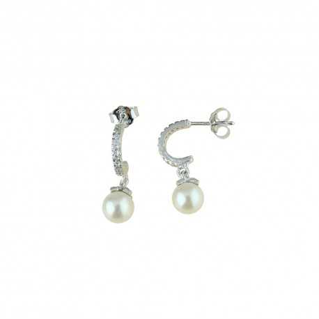 18 Kt 750/1000 hvidguld øreringe med perler og zirkoner til kvinder