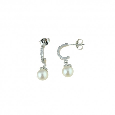 Boucles d'oreilles en or blanc 18 Kt 750/1000 avec perles et zircons pour femme