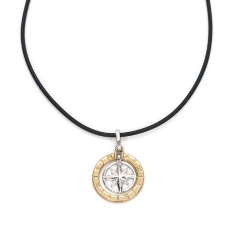 Collana con rosa dei venti in oro bicolore 18 Kt 750/1000 da uomo