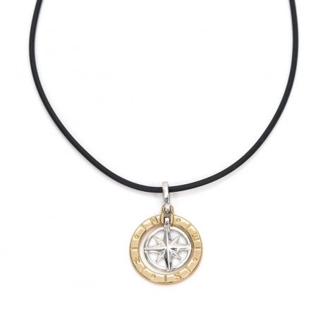 Collana con rosa dei venti in oro bicolore 18 Kt 750/1000 da uomo