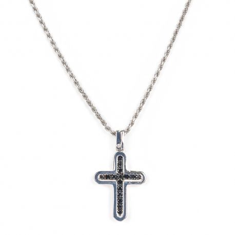 Nyaklánc 18 Kt 750/1000 fehérarany fekete gyémánt kereszttel