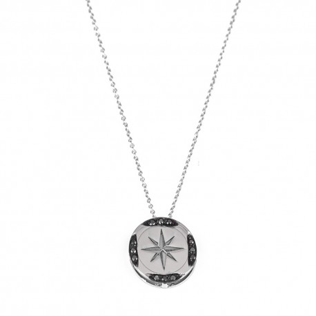 White gold 18 K 750/1000 with wind rose pendant mens necklace