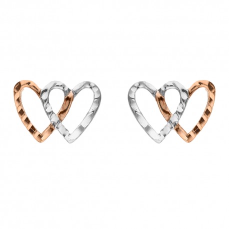 White and rose gold 18 K 750/1000 interlaced hearts baby girl earrings