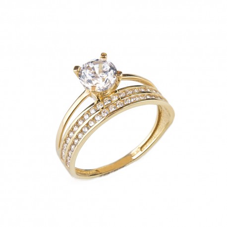 Dvojitý prsten ze žlutého zlata 18K 750/1000 se zirkony