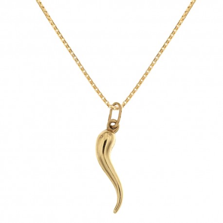 18 Kt 750/1000 gult guld halsband med napolitanskt horn för kvinnor