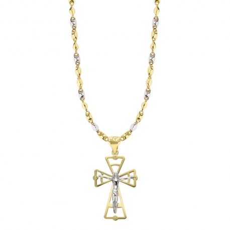 Colar com cruz em ouro amarelo e branco de 18 Kt para homem