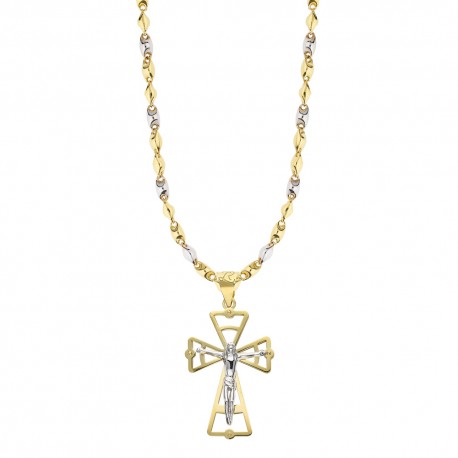 Ogrlica od 18 Kt žutog i bijelog zlata s križem za muškarce
