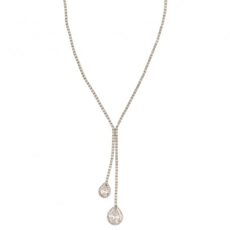 Colier semirigid din aur alb 18 Kt 750/1000, stil tenis cu zirconi centrale pentru femei