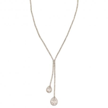 Halfstijve ketting in 18 Kt 750/1000 witgoud, tennisstijl met centrale zirkonen voor dames