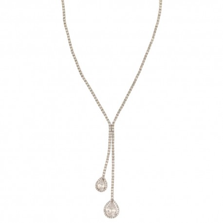 Polotuhý náhrdelník z bílého zlata 18K 750/1000, tenisový styl s centrálními zirkony pro ženy