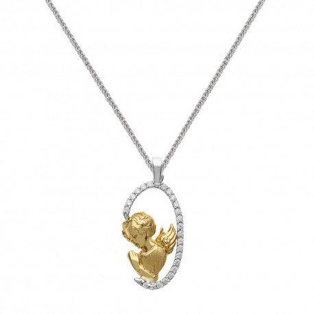 White and yellow gold 18 K with angel shaped pendant woman necklace