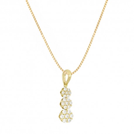 Gold 18 K flower shaped trilogy pendant woman necklace