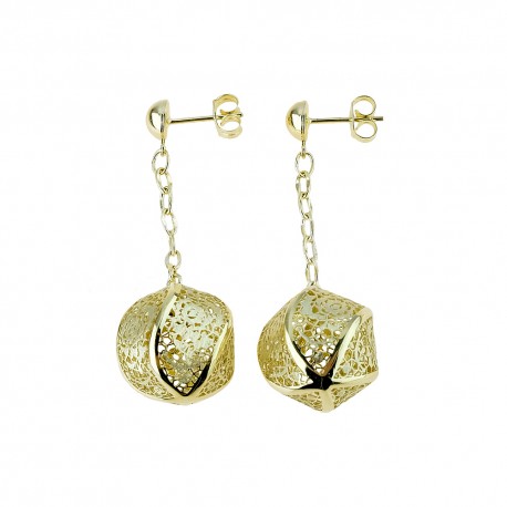Yellow gold 18k with openworked spheres dangling earrings