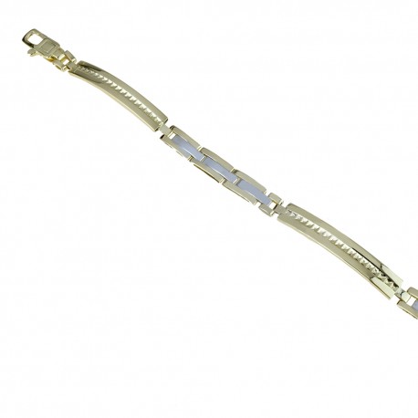 Yellow and white gold 18k with alternating bars mens bracelet