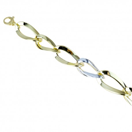 Yellow and white gold 18k shiny chain type bracelet