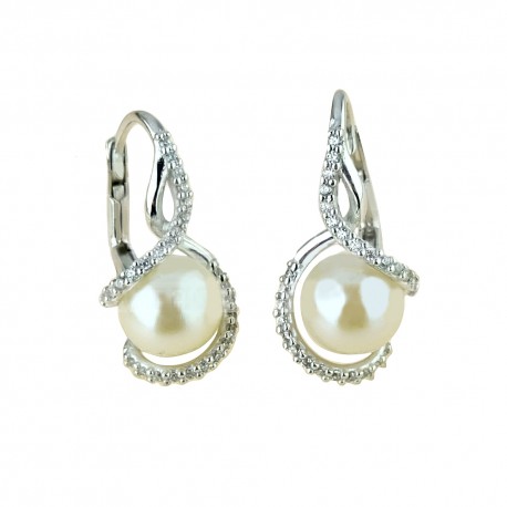 Boucles d'oreilles en or blanc 18 Kt avec perles et zircons