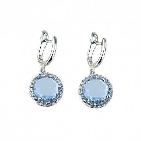 18k vitguld droppörhängen med blå stenar för kvinnor