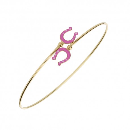 Yellow gold 18k with pink horseshoes rigid baby girl bangle