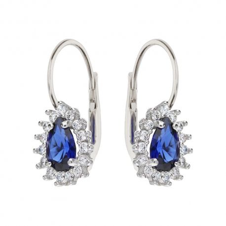 Pendientes de oro blanco de 18kt 750/1000 con piedras azules y circonitas blancas para mujer