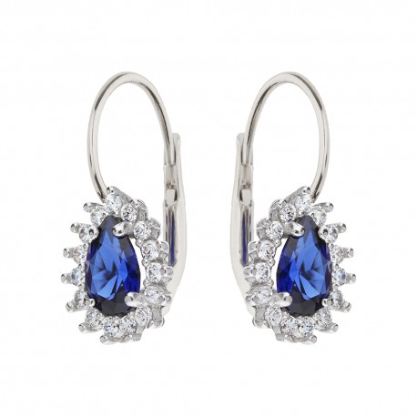 White gold 18Kt 750/1000 with white cubic zirconia and blue stones woman earrings