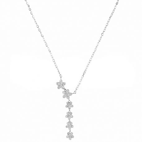 Colar com pingente de flores em ouro branco 18 Kt para mulher