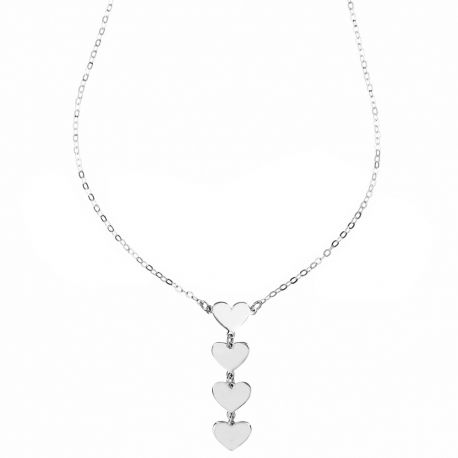 Naisten 18 kilotonnia valkokultainen kaulakoru, jossa sydämiä