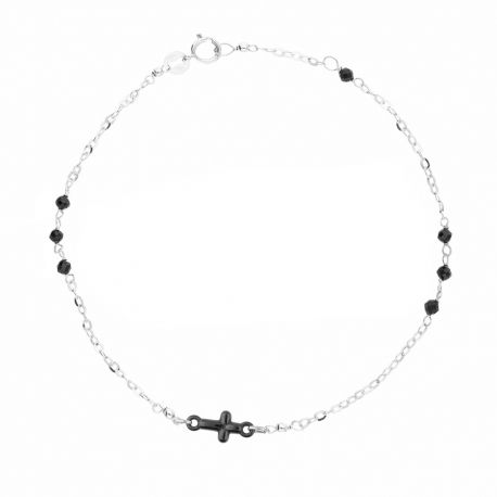 18 kt hvidguld armbånd med sort spinel kors