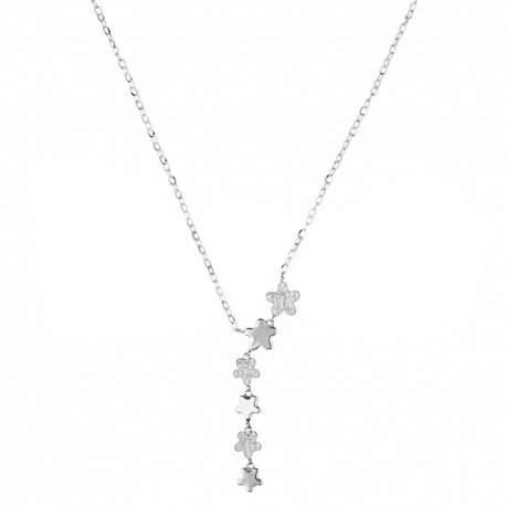 Gold 18k with flowers and stars pendants woman necklace
