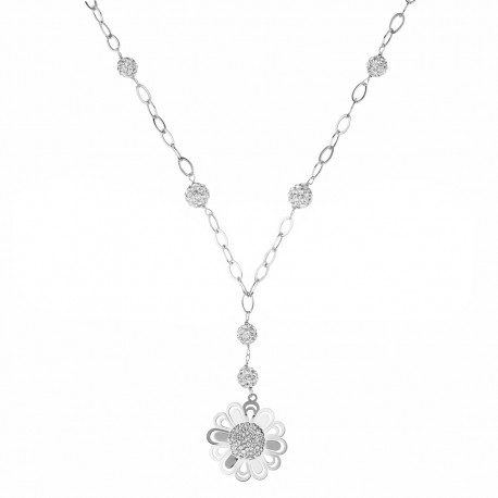 White Gold 18k with Stylized Flower Woman Necklace