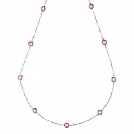 18 K vitguld halsband med alternerande rosa stenar
