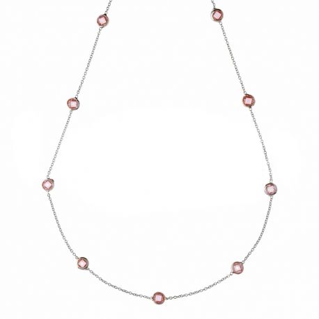Girocollo Oro Bianco 18 Carati con Pietre Rosa Alternate